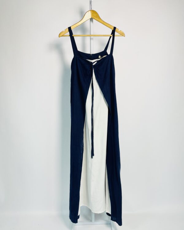 Vestido linho azul marinho e branco alças finas PURA - P - VENDIDO SISTEMA OTO