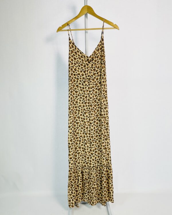 Vestido longo estampa onça em tons de marrom alças finas RUELA  - 40 - VENDIDO SISTEMA OTO