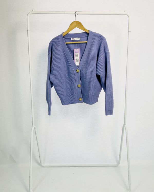 Blusa tricot azul botões na frente ZARA - G - VENDIDO SISTEMA OTO