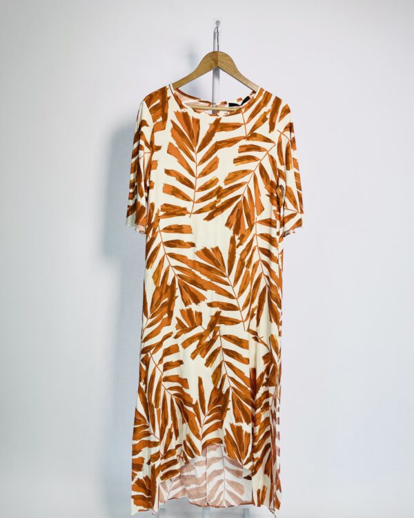 Vestido midi off white com estampa folhagem laranja ANIMALE - 40 - VENDIDO SIST OTO