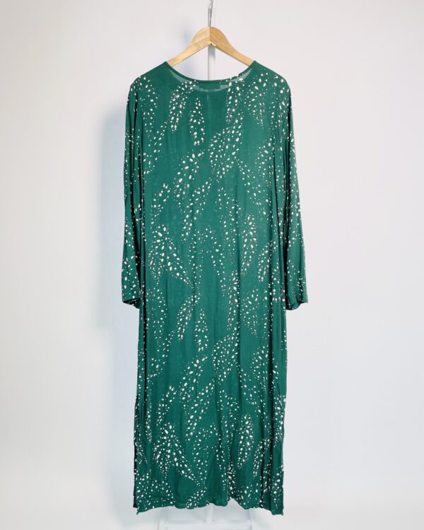 Vestido longo verde com estampa branca e mangas longas LUCIDEZ - G - VENDIDO SISTEMA OTO