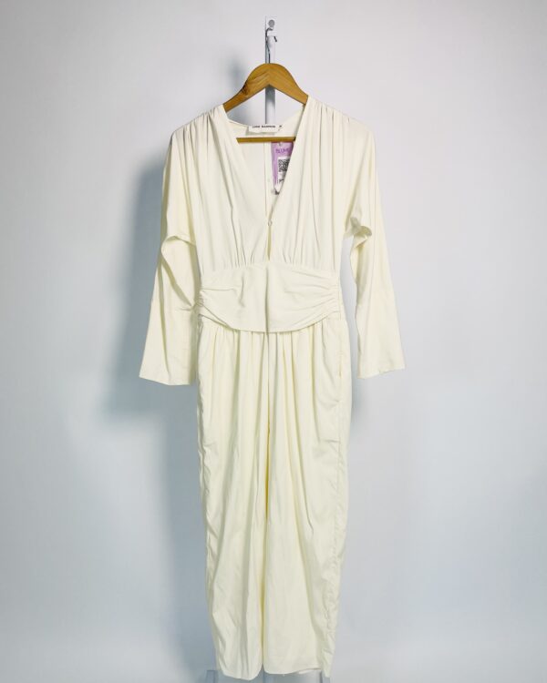 Vestido off white drapeado na cintura manga longa CRIS BARROS - 34 - VENDIDO SISTEMA OTO