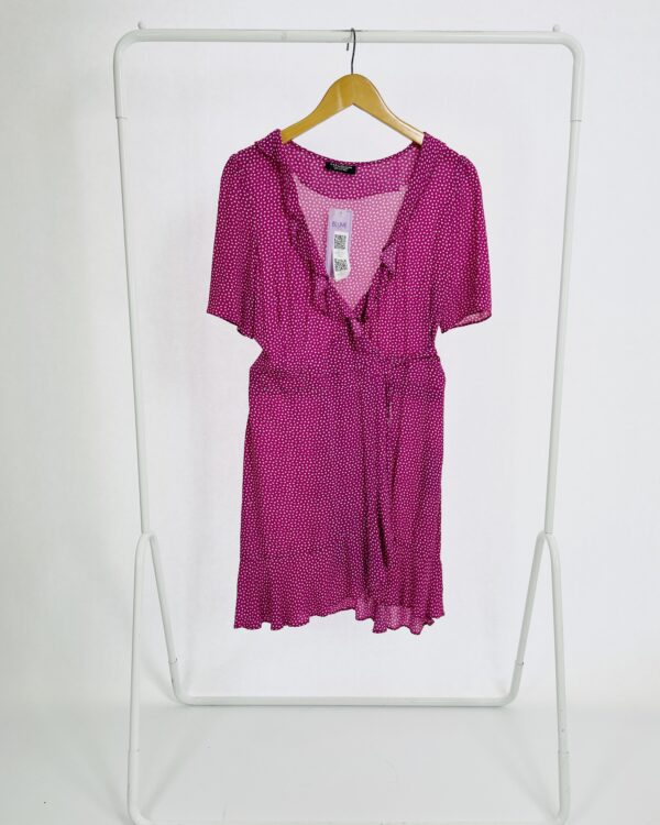 Vestido curto transpassado rosa com estampa poá branca ZARA - M - VENDIDO SISTEMA OTO