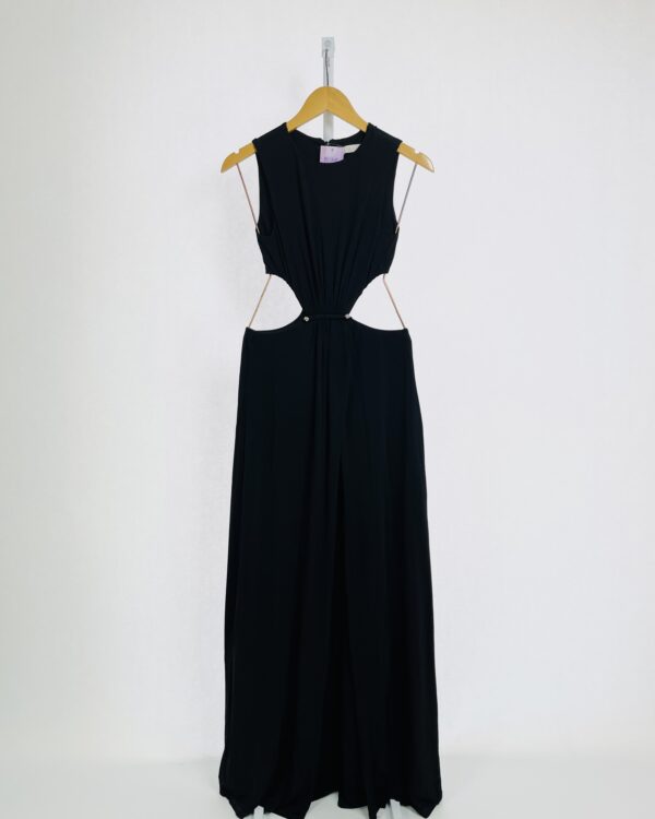 Vestido longo preto com recorte nas laterais detalhe metalizado na frente NV - M - VENDIDO SISTEMA OTO