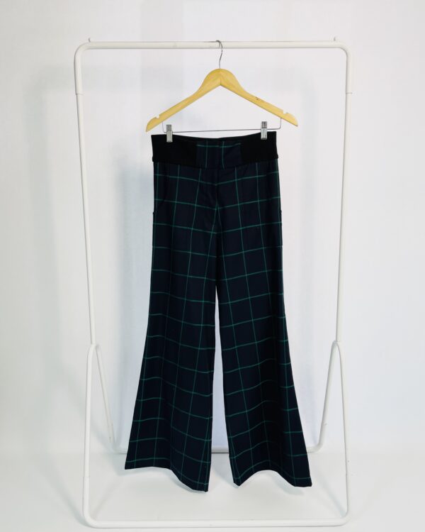 Calça pantalona azul marino com estampa xadrez verde MIXED - 36