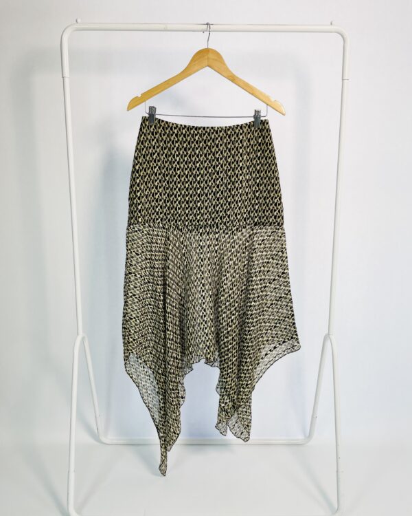 Saia midi preta com estampa bege e fios de lurex com transparência ATEEN - 38