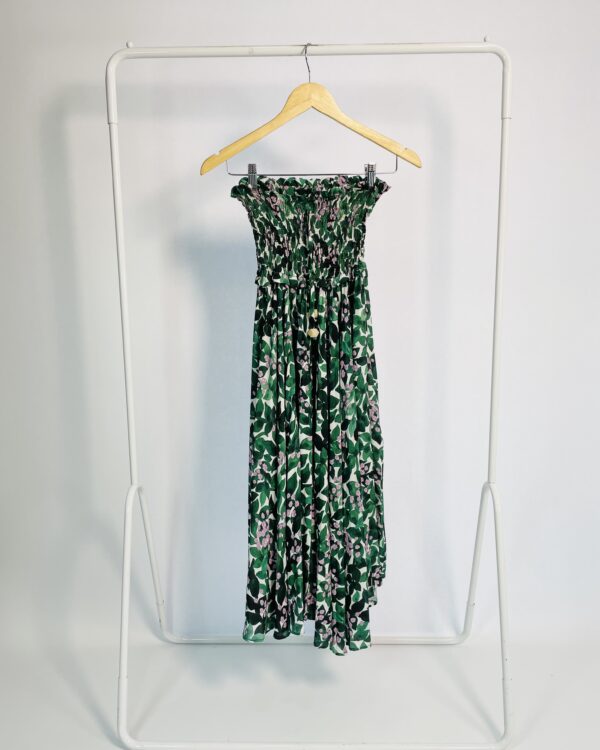 Vestido sem alça lastex busto branco com estampa verde e lilás BURJ - PP