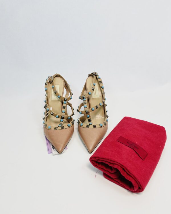 Sandália rosa salto com taxas azuis VALENTINO - 37 1/2 IT