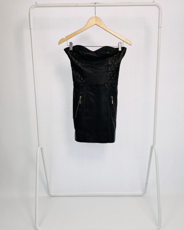 Vestido curto em alças couro preto THE LURE - PP