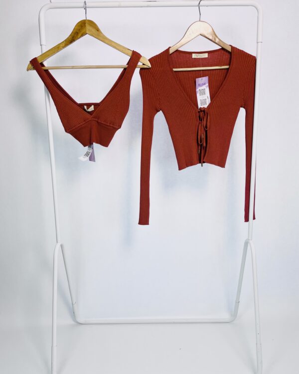 Conjunto casaqueto e top tricot terracota NV - PP