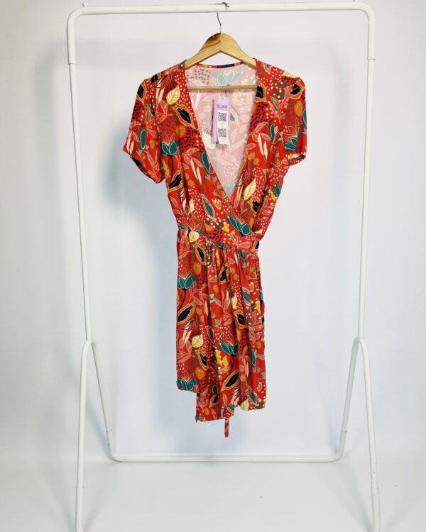 Vestido curto vermelho estampado e transpassado CANTÃO - M