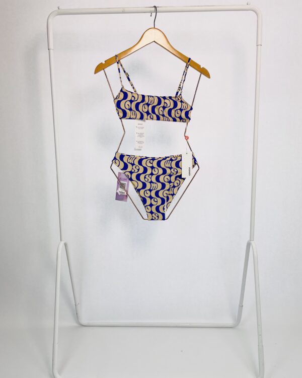 Biquini azul e bege estampado COSMO - P *nunca usado* - VENDIDO SISTEMA OTO