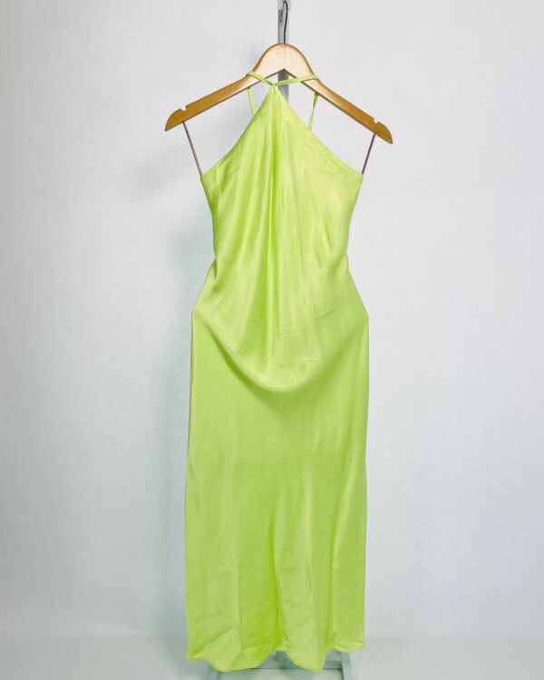 Vestido midi acetinado verde lima alças finas HIT - P