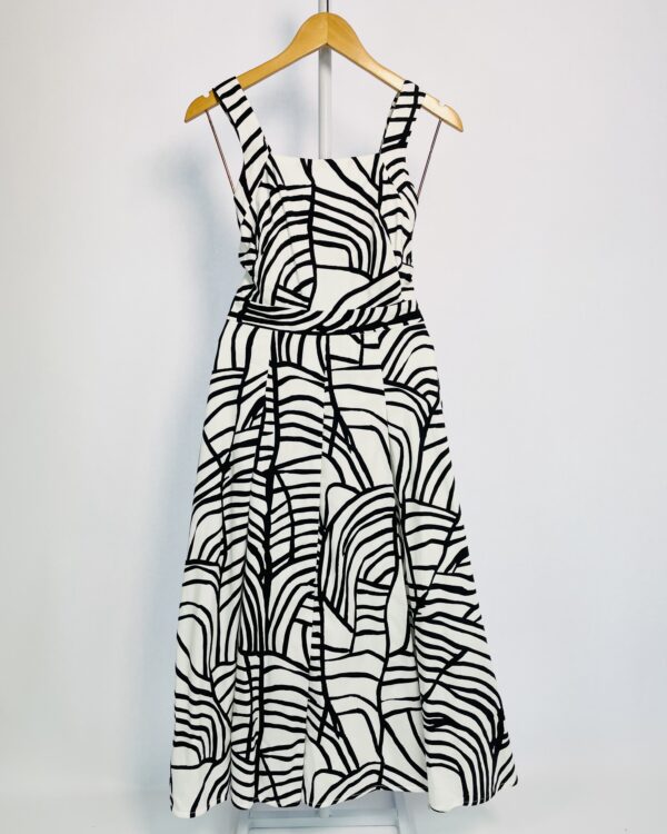 Vestido algodão midi p&b estampado cruzado nas costas ANDREA MARQUES - 36