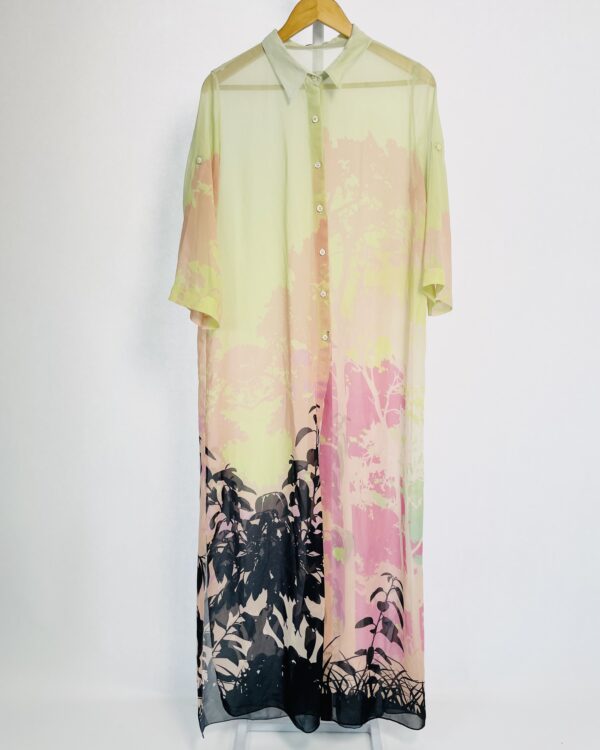 Saída vestido chemise rosa verde e azul TRIYA - M - VENDIDO SISTEMA OTO