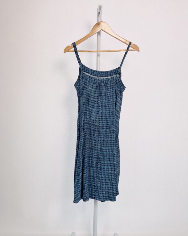 Vestido seda curto azul estampado com sobreposição na frente ATEEN - 40 - VENDIDO SISTEMA OTO