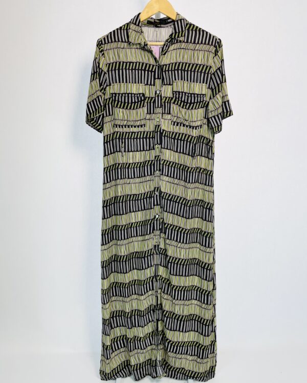 Vestido chemise midi preto estampa geométrica verde e branca ANIMALE - 40 - VENDIDO SISTEMA OTO