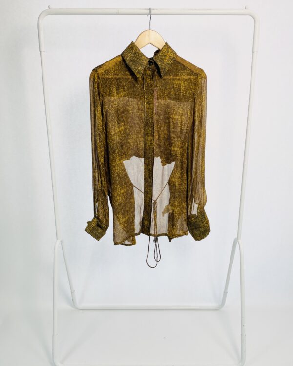 Blusa marrom estampada com decote nas costas OPEN - P - VENDIDO SISTEMA OTO