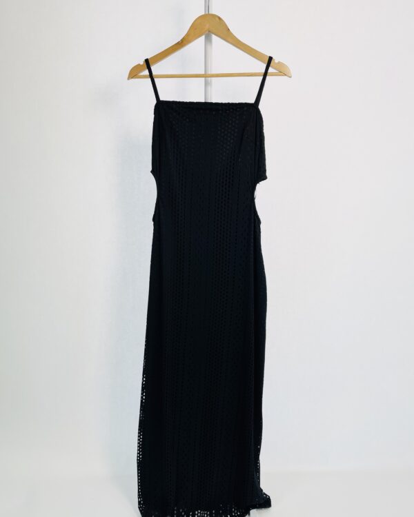 Vestiudo longo preto texturizado alças finas BLUESTEEL - G