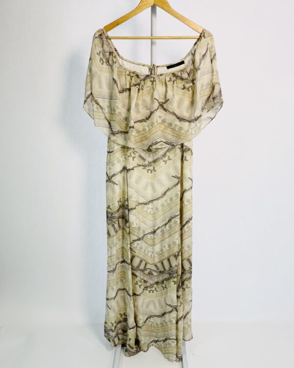 Vestido longo seda bege estampado ombro a ombro ANIMALE - 40 - VENDIDO SISTEMA OTO