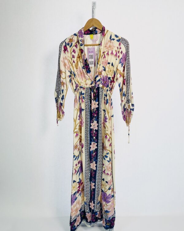 Vestido chemise flores lilás e azuis manga FARM - P - VENDIDO SISTEMA OTO