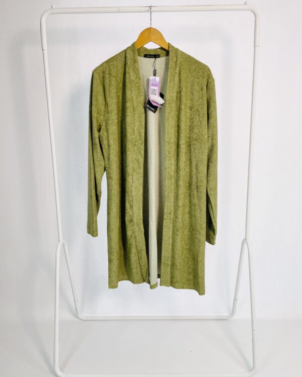 Cardigan manga longa verde canelado LADO AVESSO - GG *nunca usado*