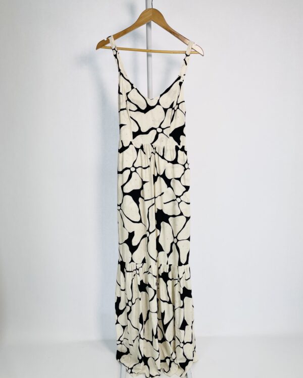 Vestido longo estampado preto e bege alça fina decote v LADO AVESSO - P *nunca usado*