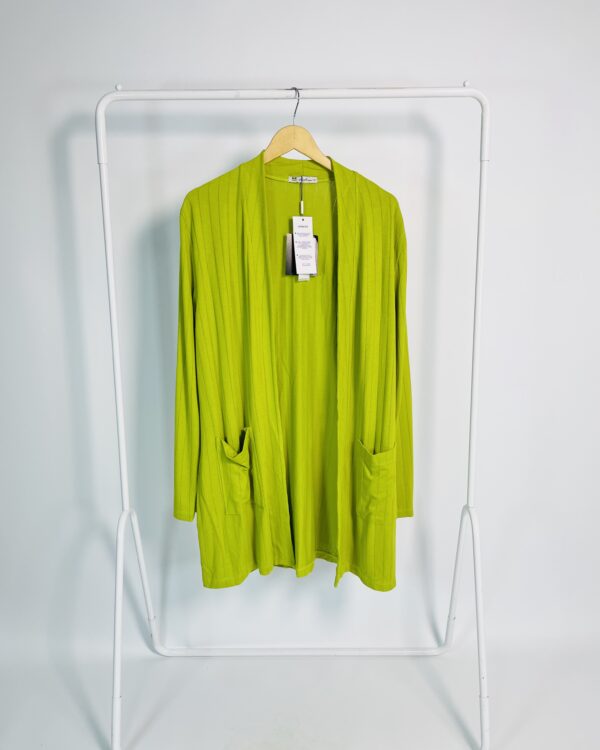 Cardigan alongado verde lima bolsos LADO AVESSO - G *nunca usado*