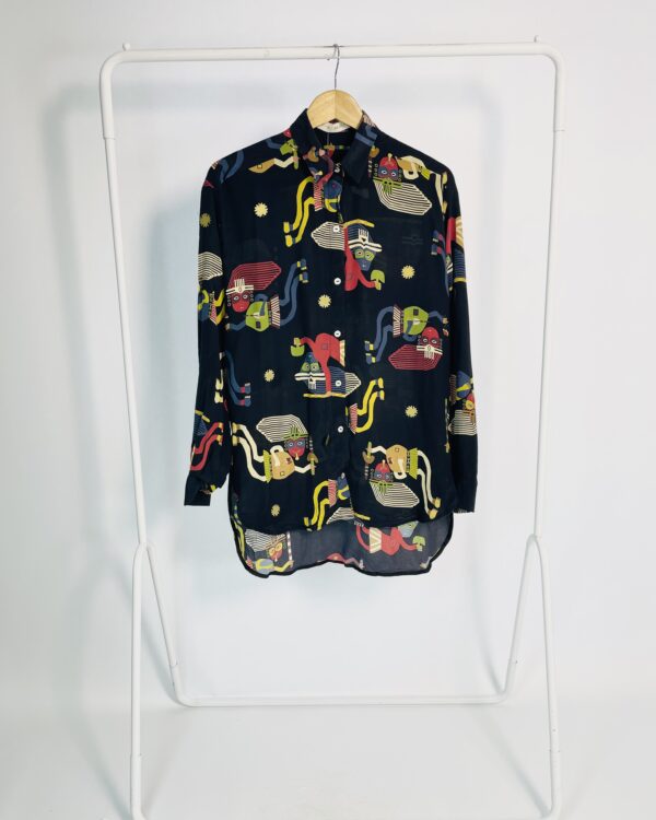 Camisa seda preta estampada e detalhes metalizados WAIWAI + BETINA DE LUCA - P - VENDIDO SISTEMA OTO