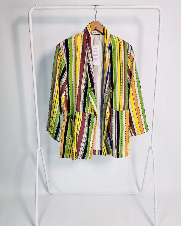 Blazer linho listras e bordados coloridos WAIWAI + BETINA DE LUCA - P