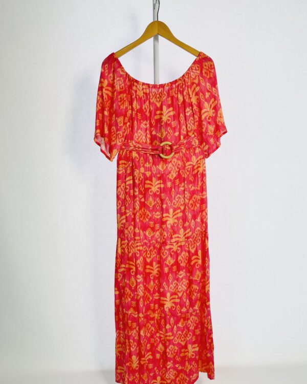 Vestido rosa com laranja longo ombro a ombro K&T - 40 *nunca usado* - VENDIDO SISTEMA OTO