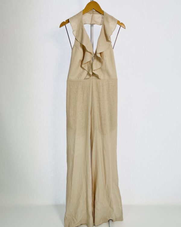 Macacão linho bege frente única com babados C.CLUB! - 40