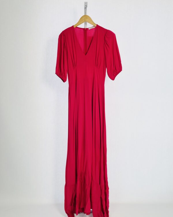 Vestido longo vermelho decote v e mangas curtas BLEND - M