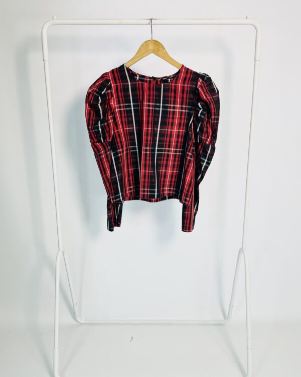 Blsua vermelho e preto manga bufante quadriculado ZARA - G