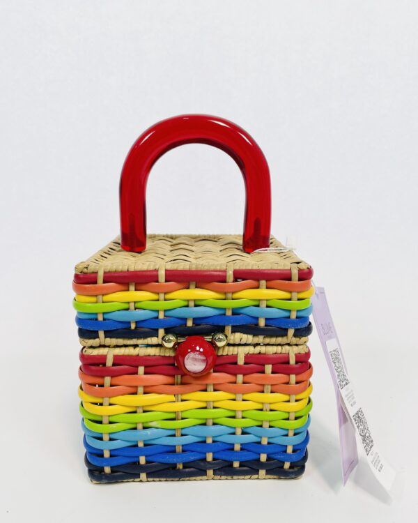 Bolsa palha colorida quadrada e alça de acrílico WAIWAI