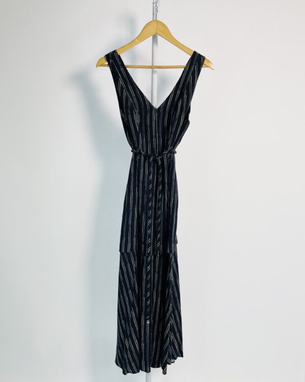 Vestido midi azul marinho com listras decote v e cinto ANIMALE - 38 - VENDIDO SISTEMA OTO