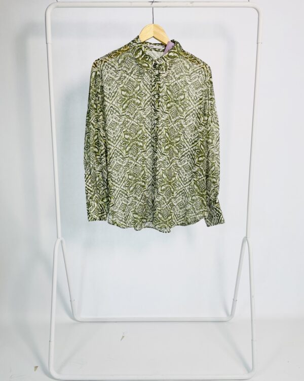 Camisa verde e bege estampada com transparência ZARA - G - VENDIDO SISTEMA OTO