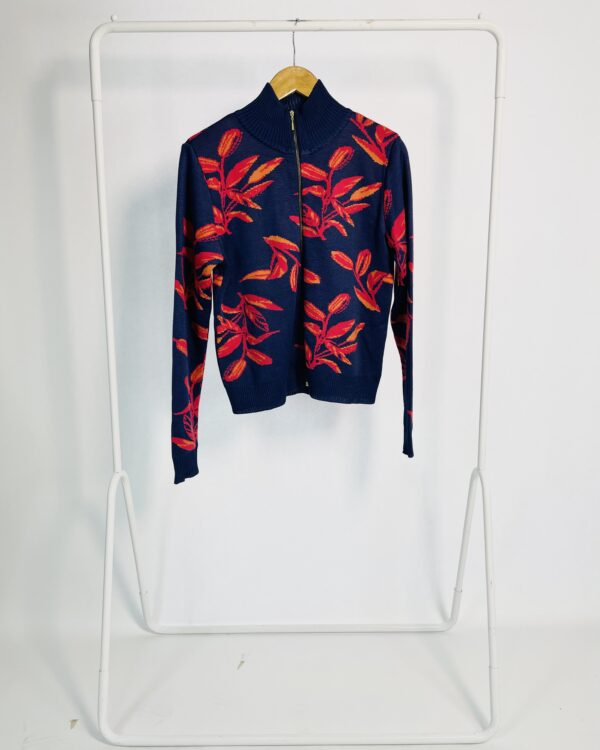 Jaqueta tricot azul marinho estampa folhagens vermelha e laranja MARIA FILÓ - M - VENDIDO SISTEMA OTO