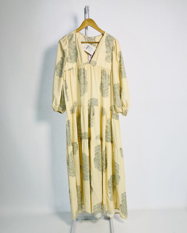 Vestido longo linho bege estampa paisley azul MARIA FILÓ - P *nunca usado* - VENDIDO SISTEMA OTO