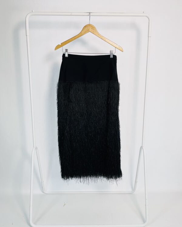 Saia midi preta com franjas CRIS BARROS - 34