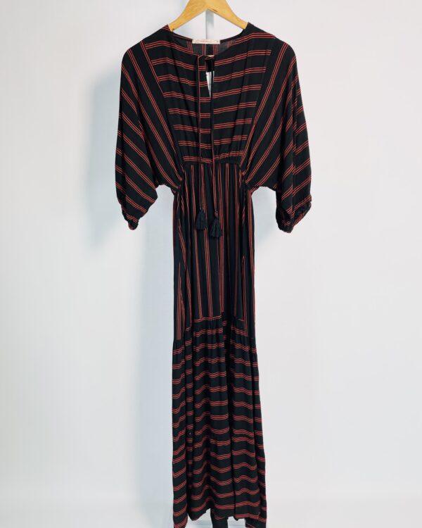Vestido longo preto com listras vermelhas MARIA EMILIA - PP - VENDIDO SISTEMA OTO
