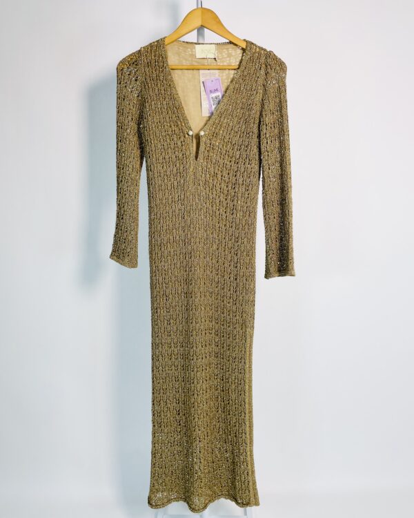 Vestido midi de tricot dourado pérolas no decote BOW - P *nunca usado* - VENDIDO SISTEMA OTO