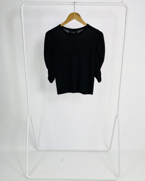 Blusa preta com lurex e mangas 3/4 drapeadas IORANE - P - VENDIDO SISTEMA OTO