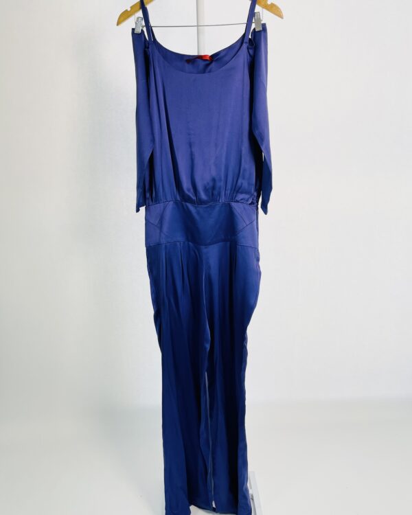 Macacão seda azul marinho com mangas EVA - 36