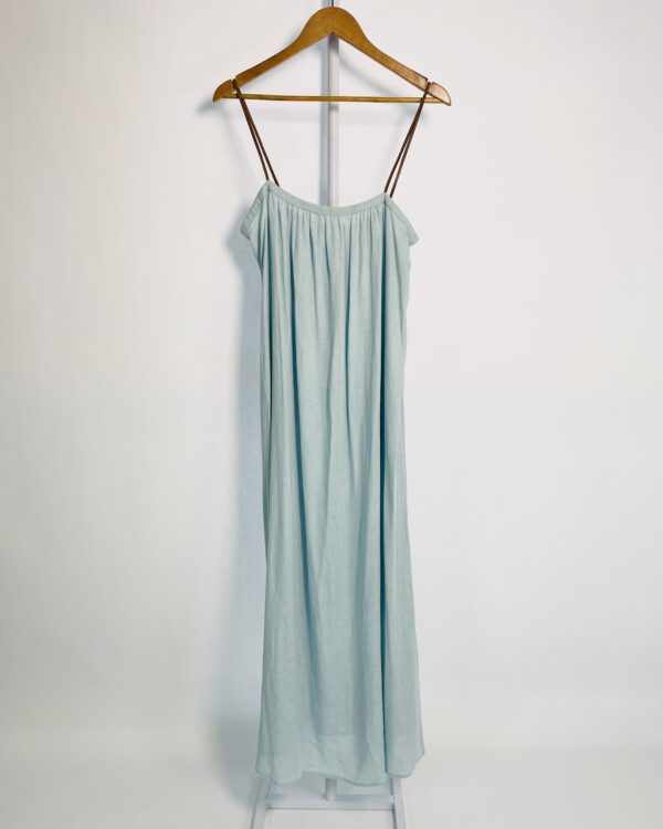 Vestido azul linho com alças couro MISCI + LENNY - M