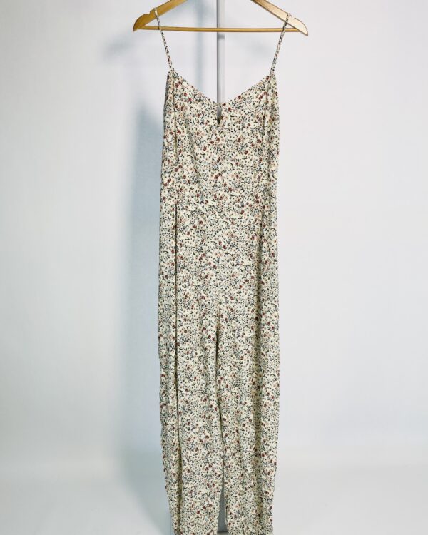 Macacão bege com estampa florida alças finas lastex nas costas LIHÁ - G