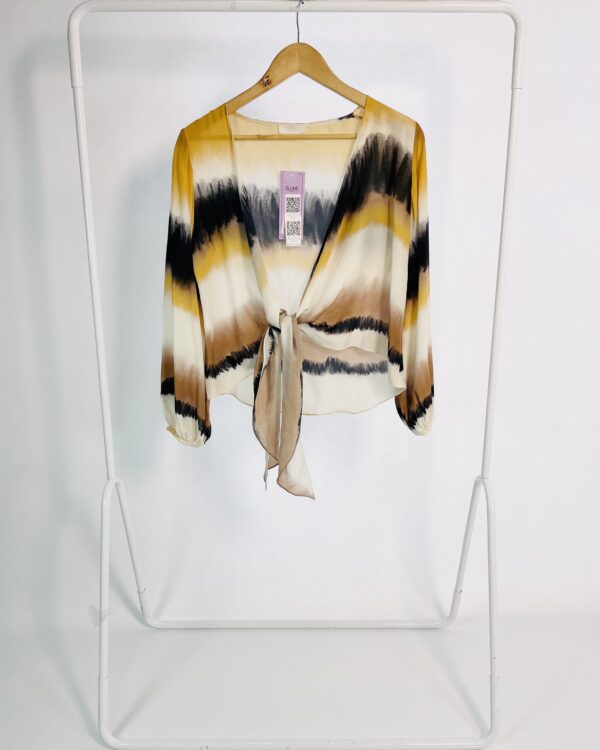 Blusa amarração branco bege marrom e preto seda TRIYA -P