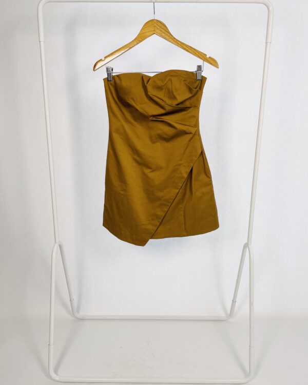 Vestido curto sem alças drapeado na frente marrom OPEN - PP *nunca usado*