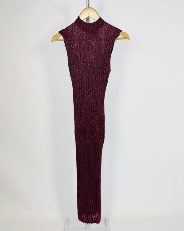 Vestido tricot midi vinho com fios de lurex e transparência ANIMALE JEANS - P *nunca usado*
