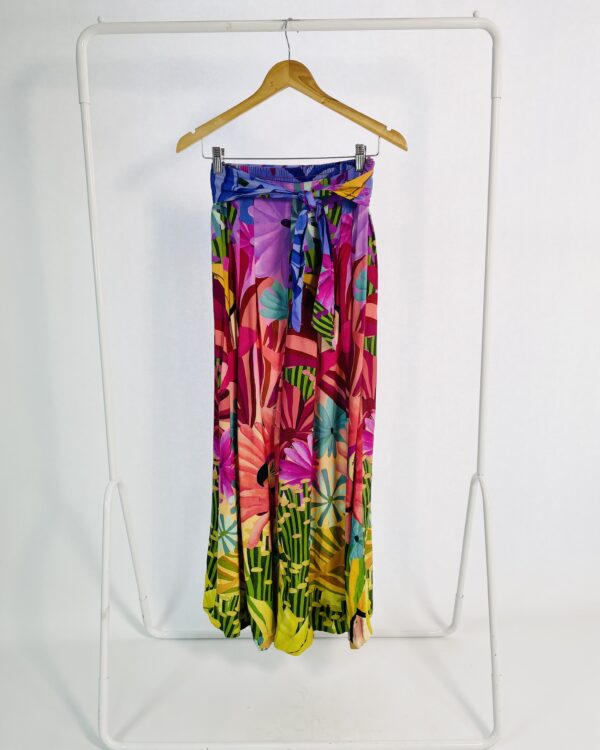 Calça pantalona lilás com coloridos e estampa com faixa FARM - P